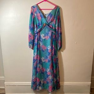 70s 80s floral California vintage chiffon dress